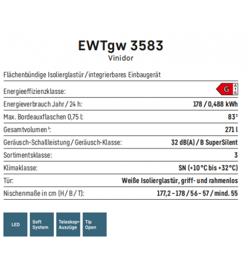 利勃海尔嵌入式EWTgw 3583酒柜 178厘米